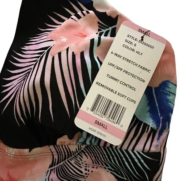 DKNY Womens Size S Island Tropical Print Shirred‎ Waist Halter Swimsuit NWT - Picture 6 of 7